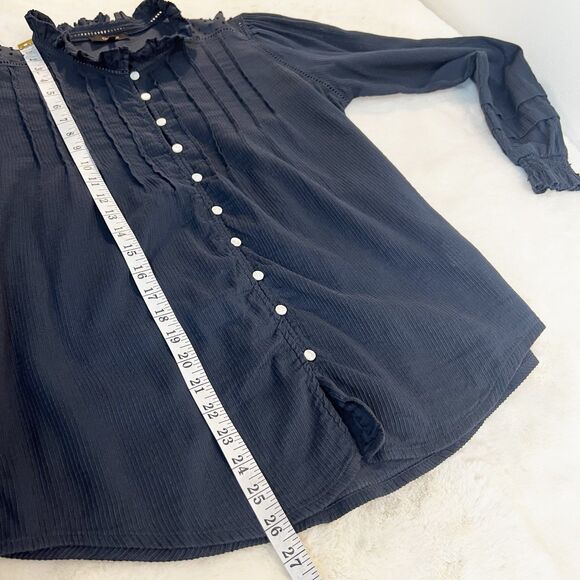 Quince Organic Cotton Textured Peasant Blouse Shirt Navy Blue Women’s S - Picture 10 of 13